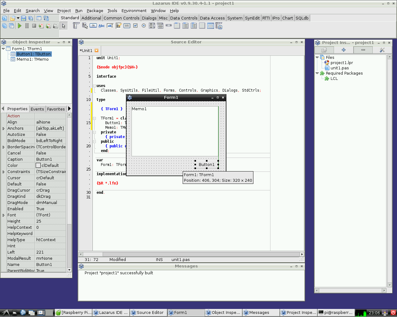 Lazarus on Raspberry Pi Raspian Wheezy version 2012-10-28.png