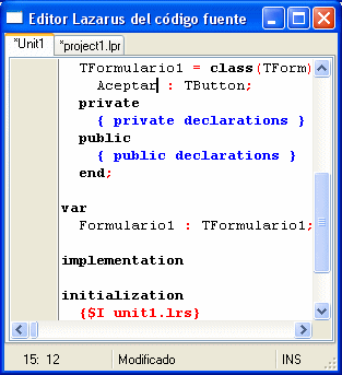 El código de la clase del formulario